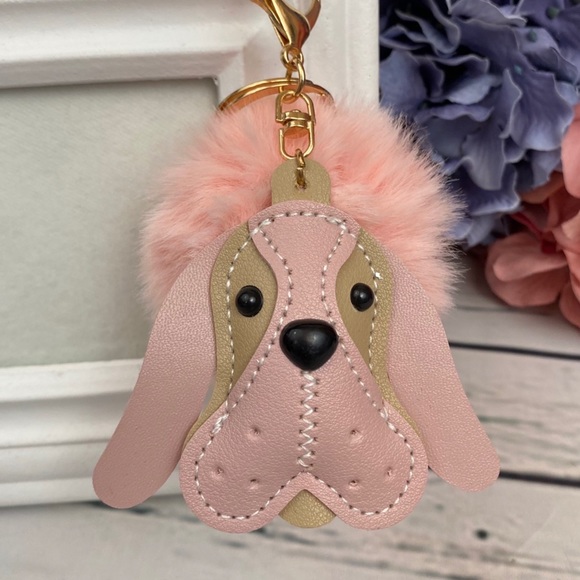 Accessories - Pretty Pink Hound Dog on Pink Pom Pom Keychain